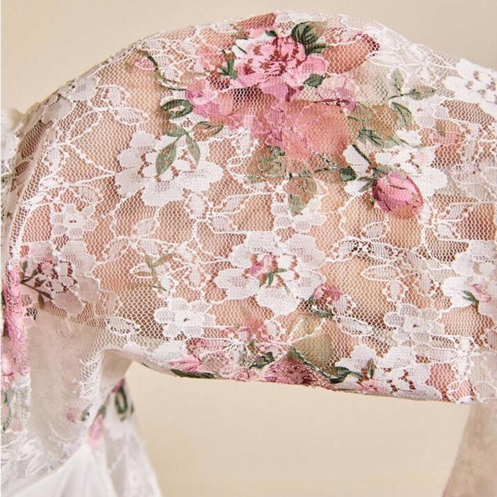 ULTRA FEMME Floral Lace Wired Bustier Bodysuit in White and Pink SMALL - Picture 7 of 7